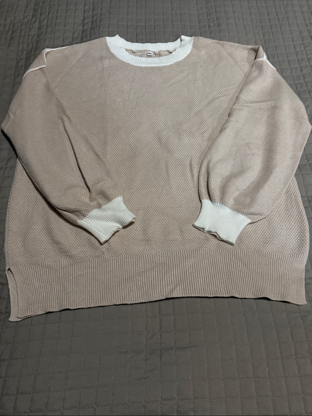 Amazon Women’s Lightweight Crewneck Sweater in Blush with White Trim